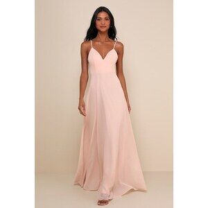Lulus Romantic Ways Blush Pink Lace Button Back Maxi Dress - Size M
